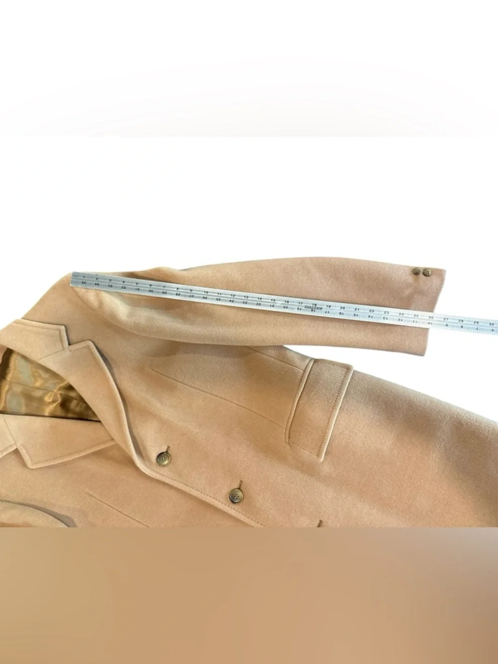 Vintage 70’s Mens 100% Cashmere Overcoat Tan Made in Yugoslavia Long Trench 42L - Picture 6 of 12